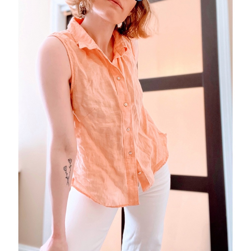 H&M Peach Linen Button Down Sleeveless Shirt 8